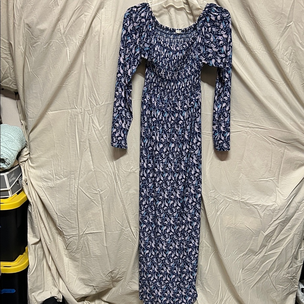 Elegant Blue Floral Women's Dress